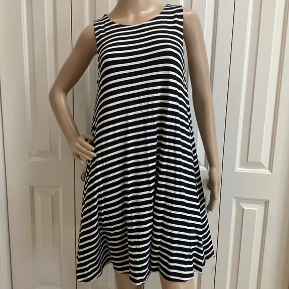 LOFT Dresses Loft Outlet Womens M Black And White Stripes Tank Dress So Cozy Poshmark